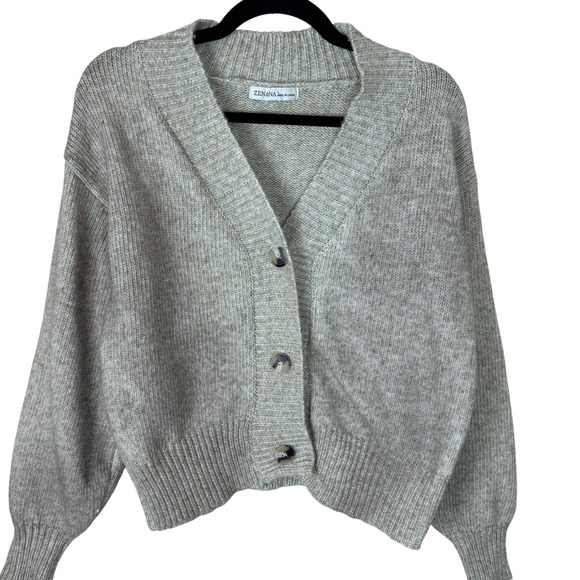 Zenana Sweaters - Zenana Womens Oatmeal‎ Marled Knit Button Front Cardigan Sweater Large